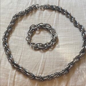 Chunky Silver metal Necklace and Bracelet Set